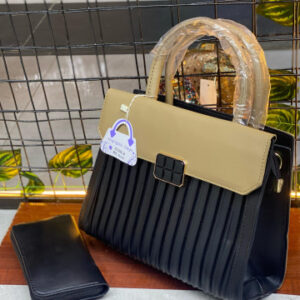 Elegant Two-Tone Pleated Handbag with Matching Wallet
